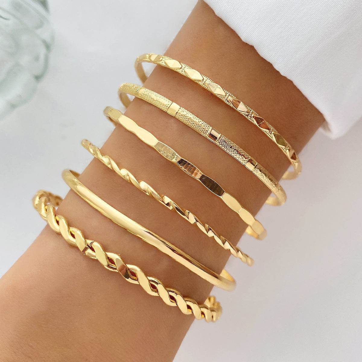 Bohemian Metal Chain Bracelet Set For Women Geometric Gold Color Thick Link Chain Bangle Female Fashion Jewelry - Velora