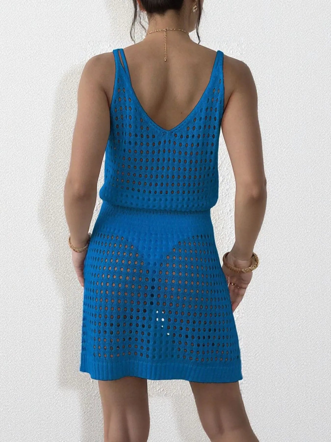 Openwork Sleeveless Knit Cover Up Dress - Velora