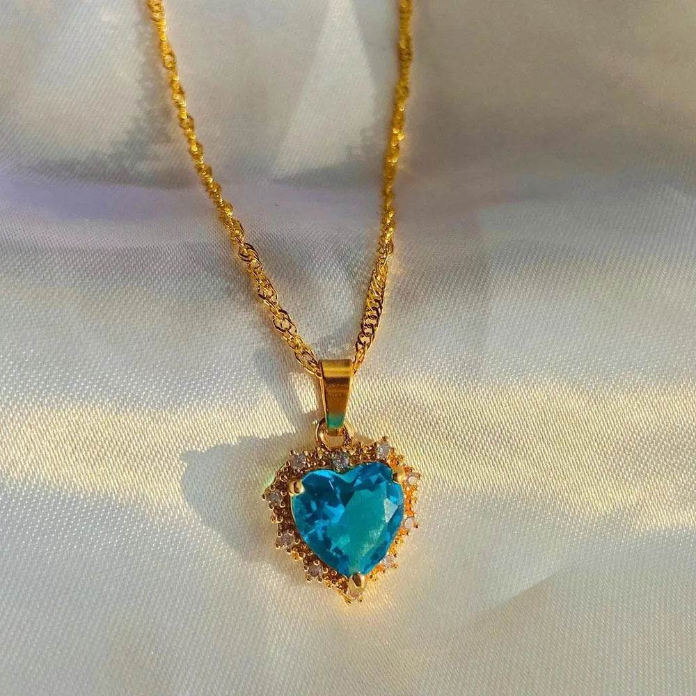 Colorful Rhinestones Heart-shped Necklace Love Gold Clavicle Chain Ins Personalized Jewelry For Women Valentine's Day - Velora