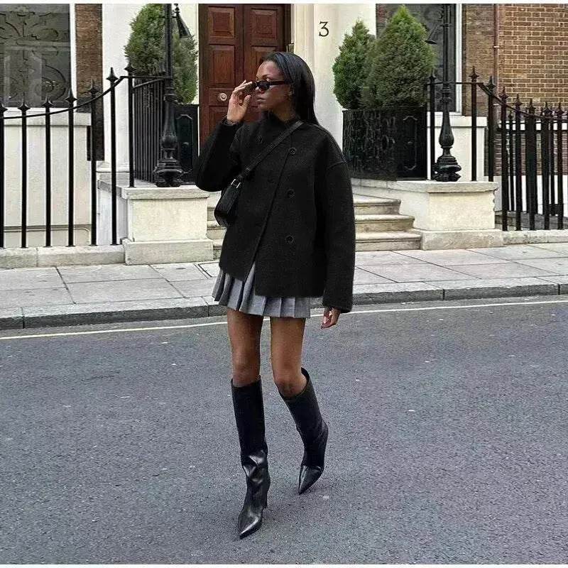 Fall Winter Double Breasted Solid Color Cashmere coat for women - Velora