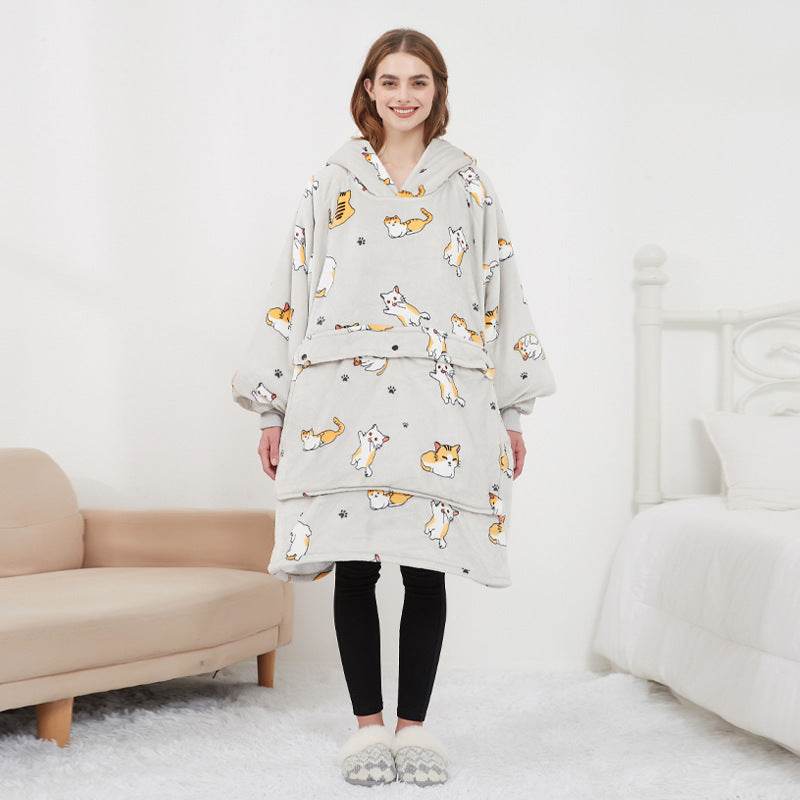 USB Heated Wearable Blanket Oversized Lazy Hoodie With Large Heating Area Back Cozy Warm Sherpa Hoodie Blanket No Battery Pack - Velora