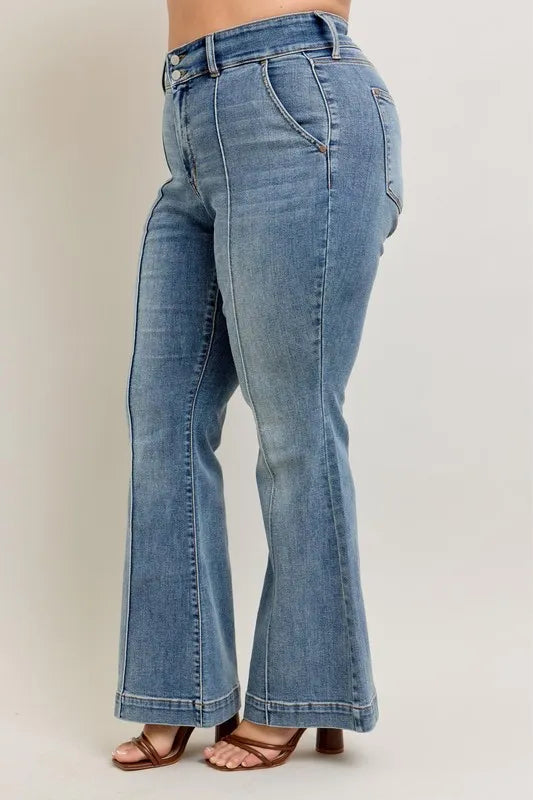 Judy Blue Full Size High-Waist Flare Denim Jeans with Front Seam Detail Plus Size - Velora
