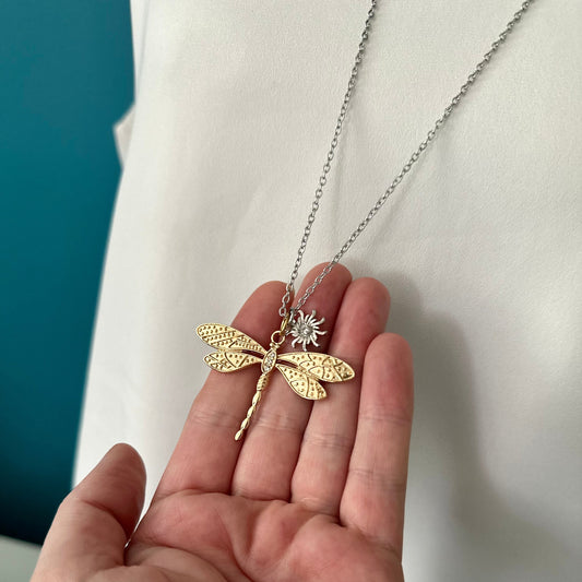 Gold Dragonfly Necklace - Velora