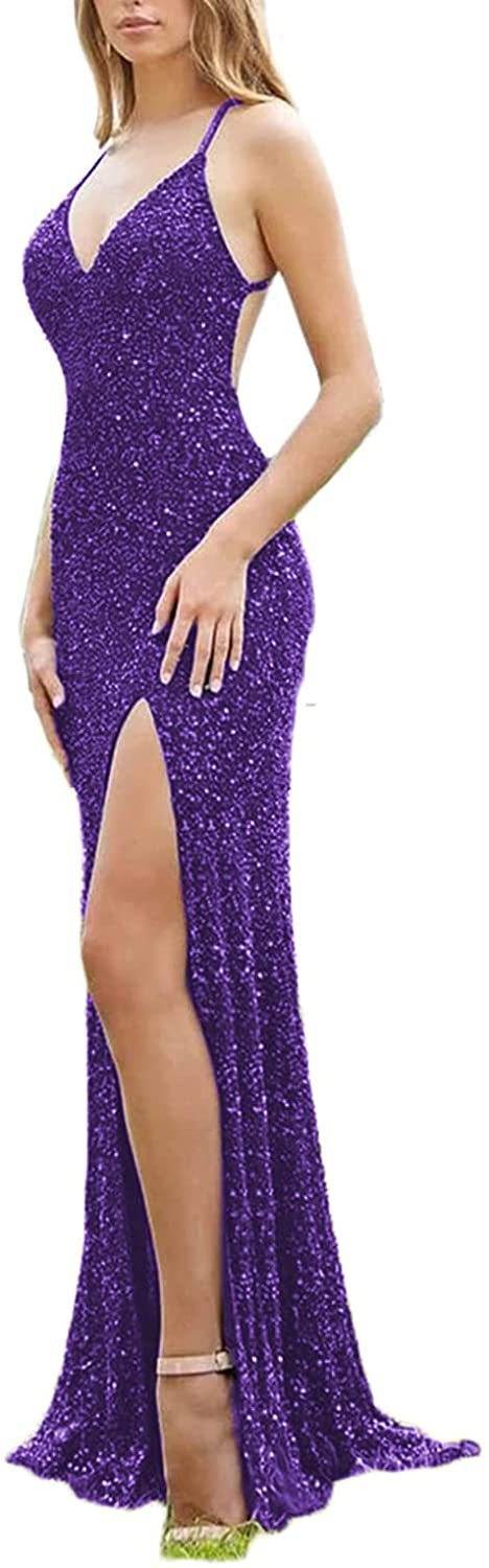 Sequined Lace Back Hollow Out See-through V-neck Dress - Velora