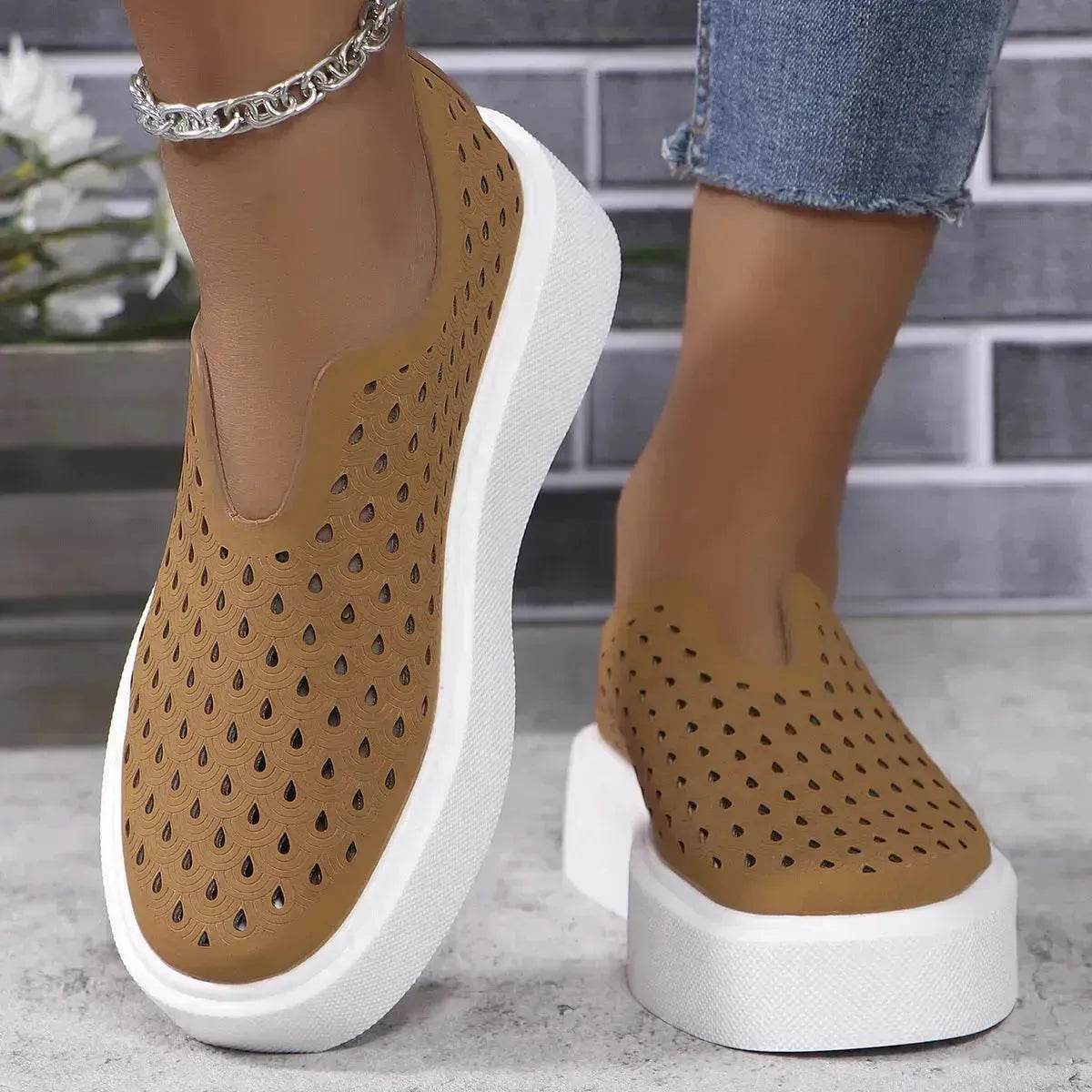 Fashion Hollow Flats Shoes Casual Versatile Thick Sole Slip-on Shallow Sneakers Shoes For Women - Velora
