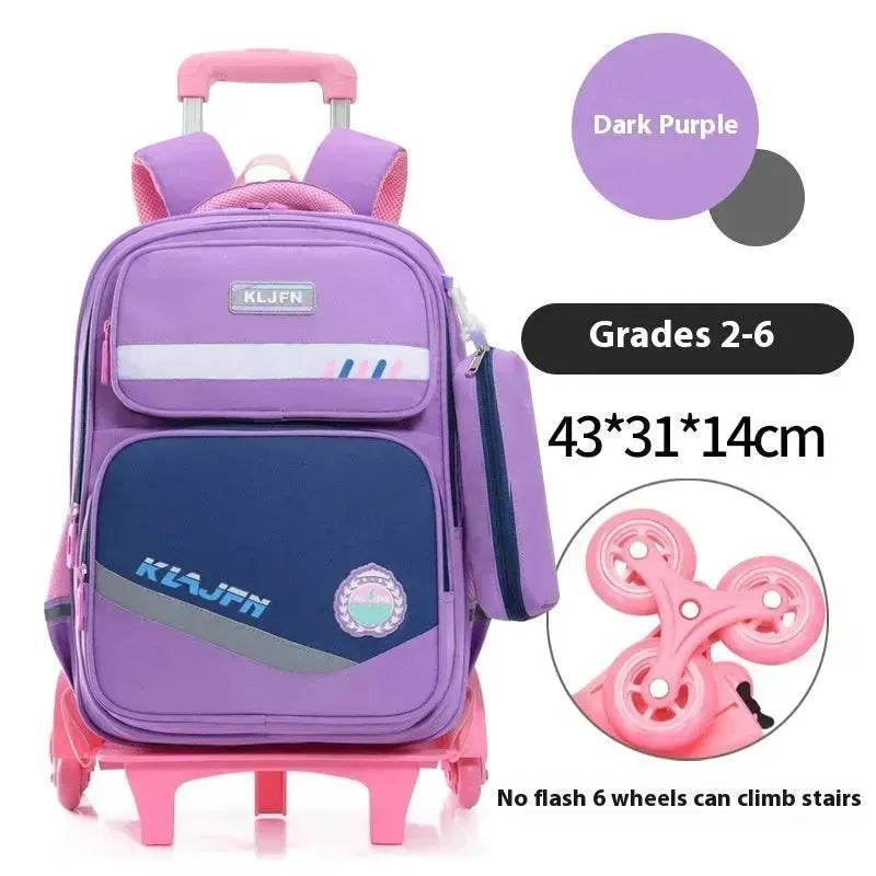 Portable Burden Alleviation Bull Wheel Trolley Schoolbag Bookbag for Boy and Girl - Velora