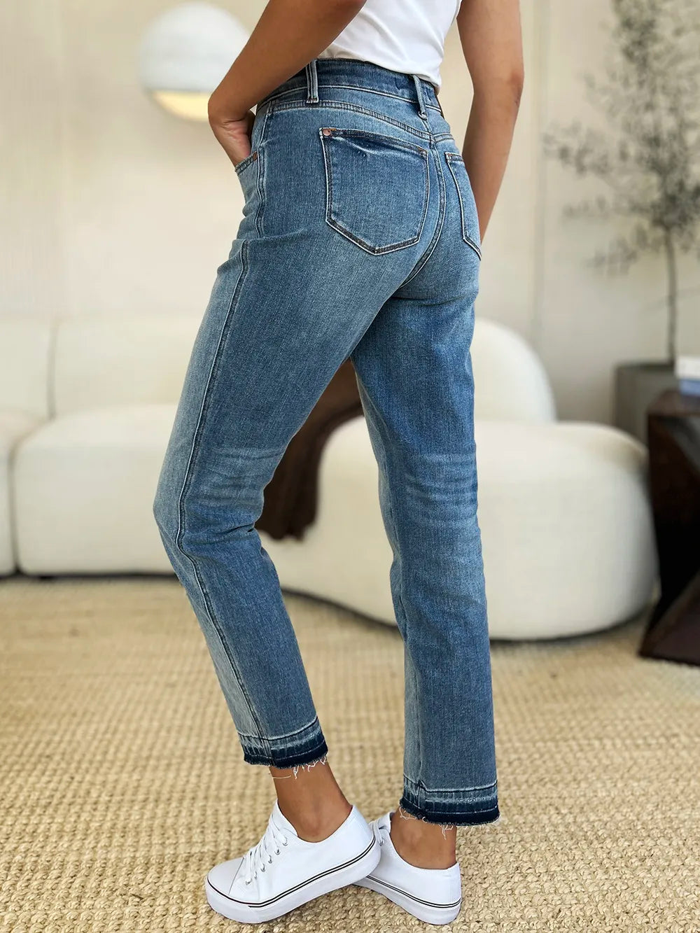 Judy Blue Full Size Mid Rise Rigid Magic Release Hem Jeans - Velora