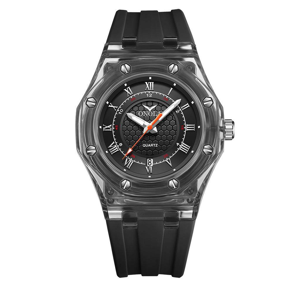 Fashion Neutral Transparent Case Silicone Band Waterproof Quartz Watch - Velora