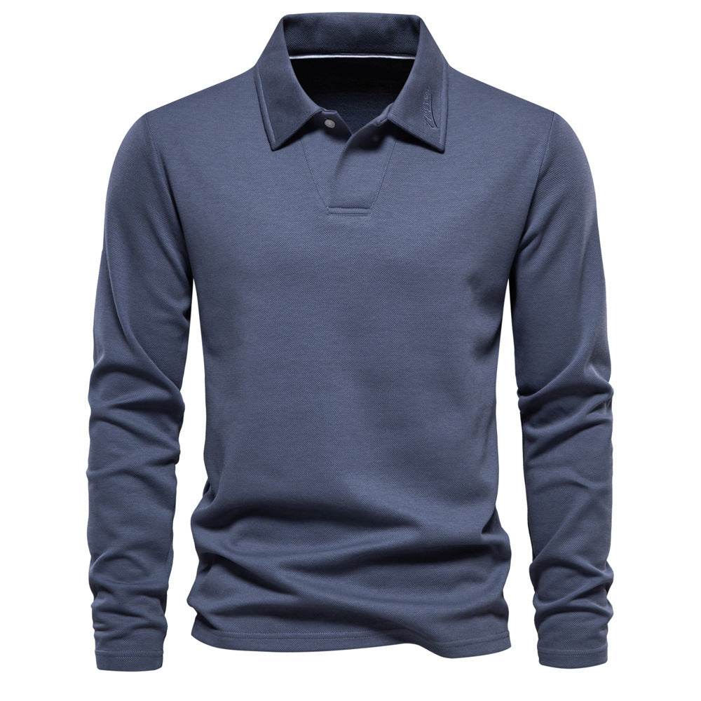 Fashion Lapel Long-sleeved Polo Shirt Men's Casual Solid Color Tops Clothing - Velora