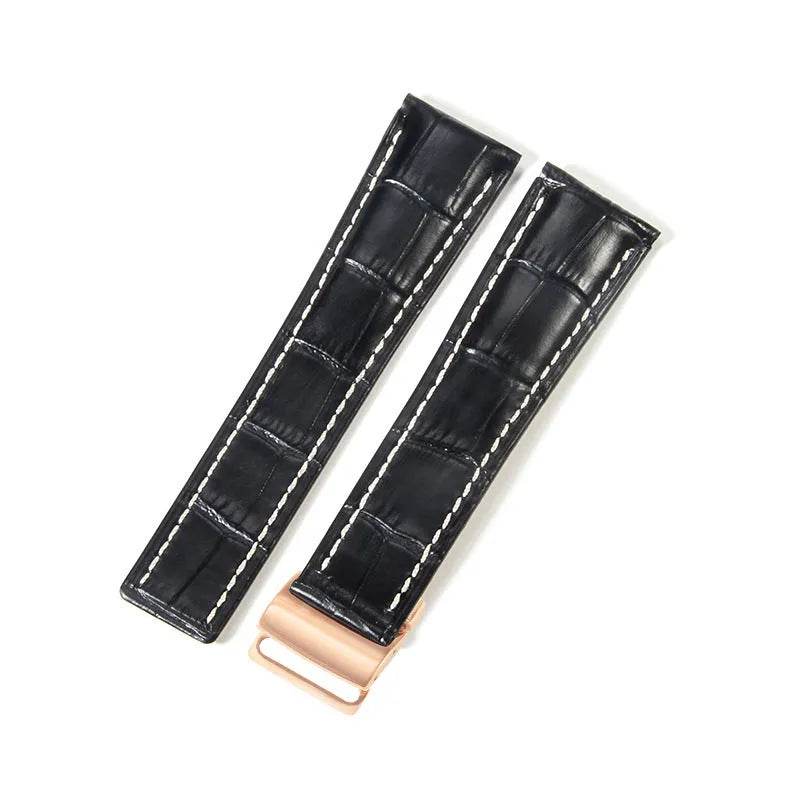 22mm 24mm Black Brown Blue Bamboo Grain Cowhide Watch Strap - Velora