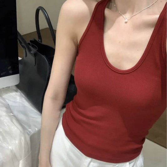 Hanging Neck Pure Want Beauty Back Solid Color Wrapped Chest Tube Top Bottoming Inner Fixed Cup - Velora
