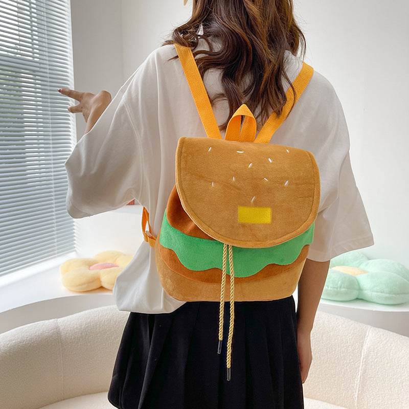 Cute Hamburger Plush Backpack Soft Cartoon Burger Plush Coin Purse Girls Kindergarten School Bookbag Children Kids Pack - Velora