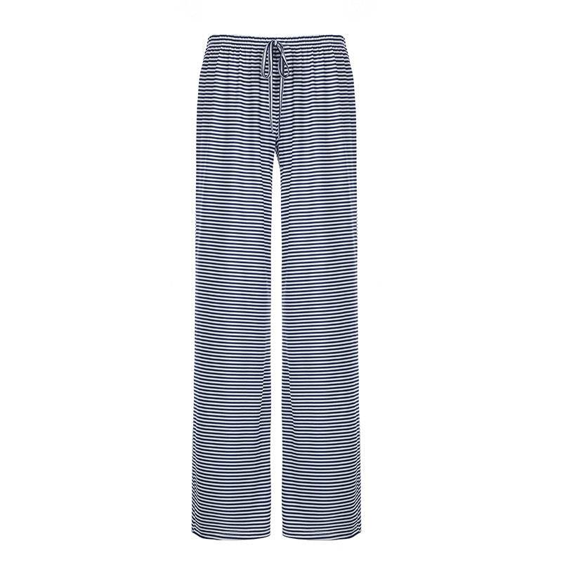 Women's Striped Print Trousers Y2K Fashion Casual Lace Up Home Straight Wide-leg Pants - Velora