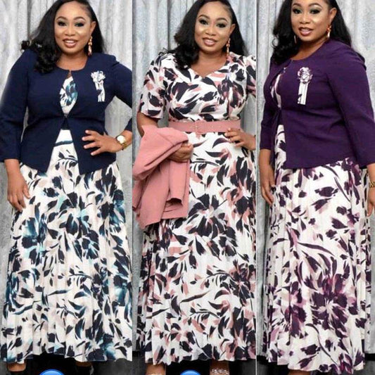2pcs Fashion floral Print Blazer dress suit - Velora