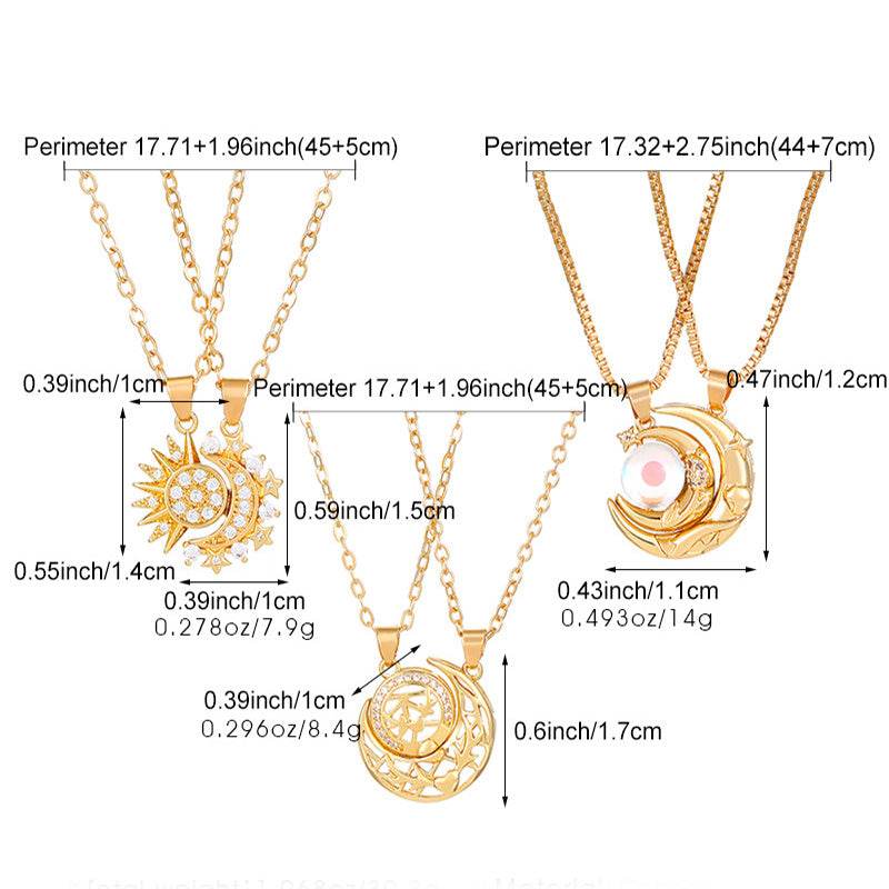 2pcs Necklace Sun And Moon Magnetic Pendant Clavicle Chain Necklace For Couple Lovers - Velora