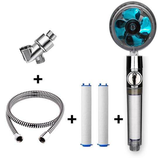 Propeller Driven Shower Head With Stop Button And Cotton Filter Turbocharged High Pressure Handheld Shower Nozzle - Velora