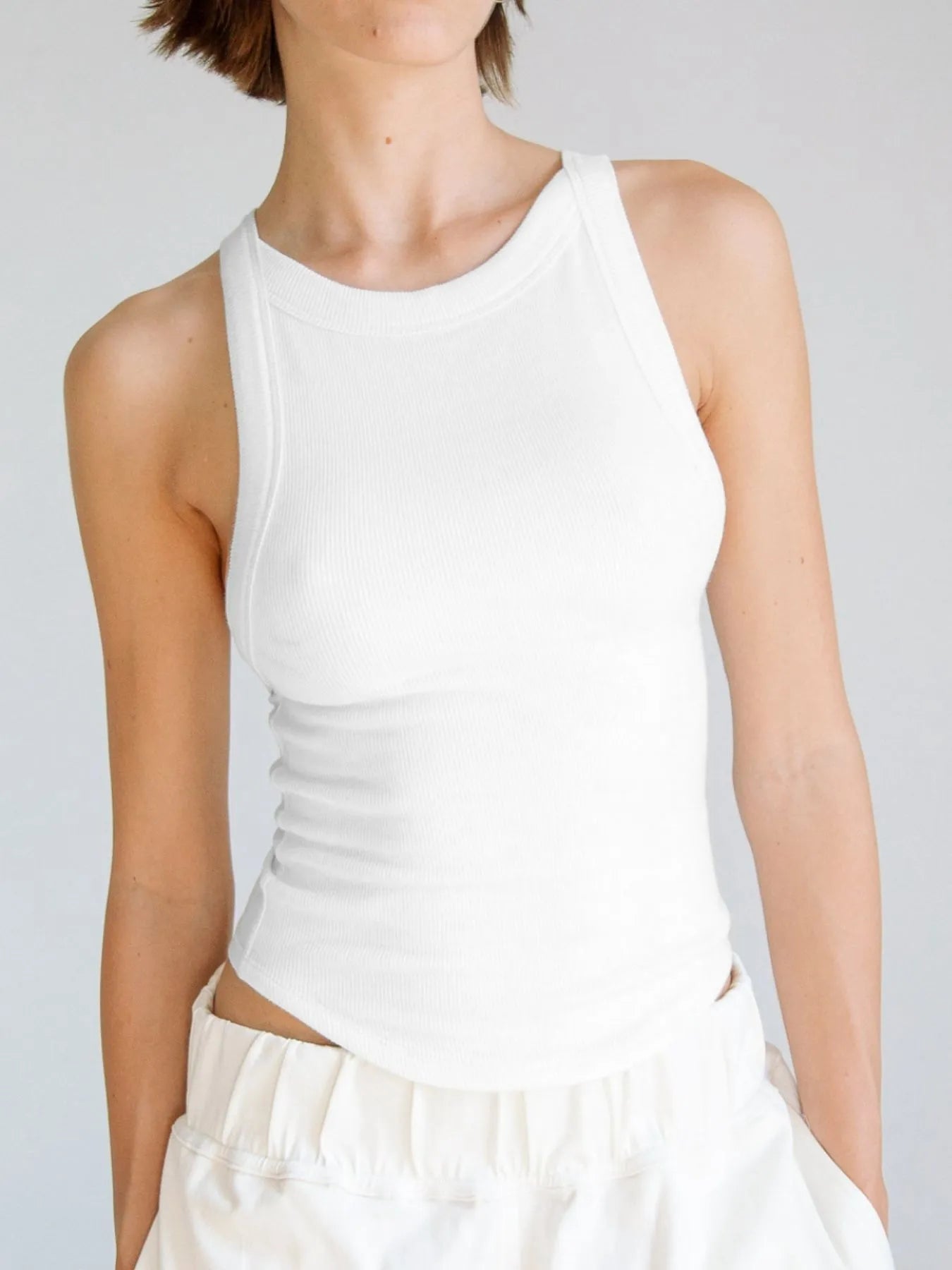 Asymmetrical Back Ribbed Crop Tank Top - Velora