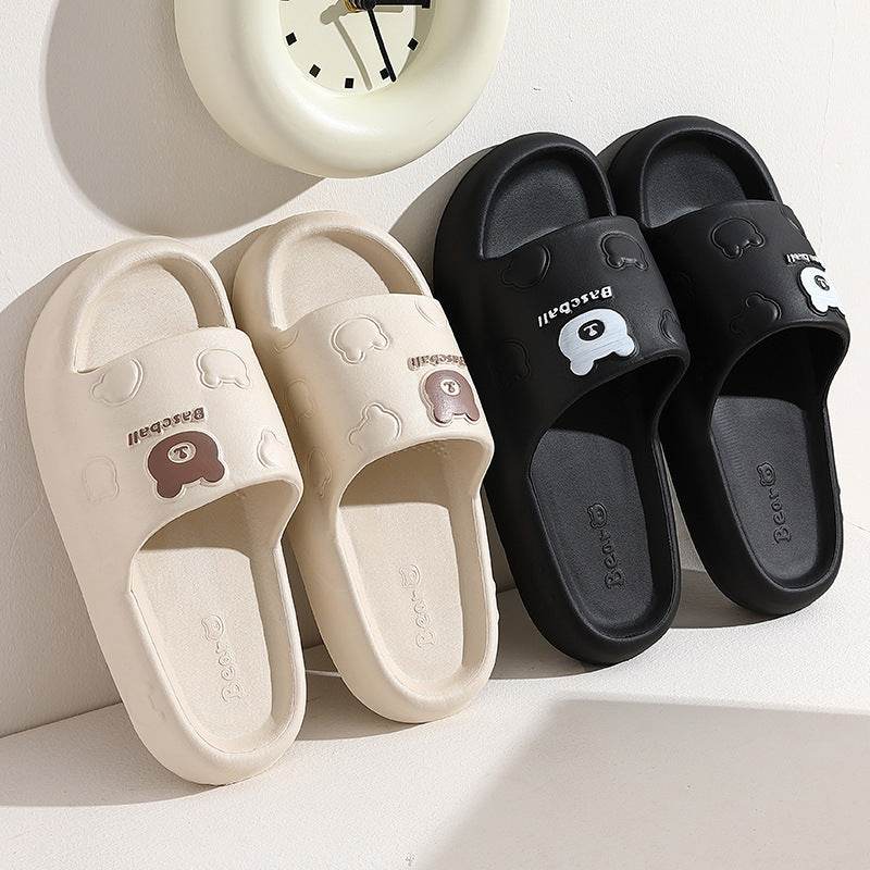 Cute Cartoon Bear Slippers For Women Summer Indoor Thick-soled Non-slip Floor Bathroom Home Slippers Men House Shoes - Velora