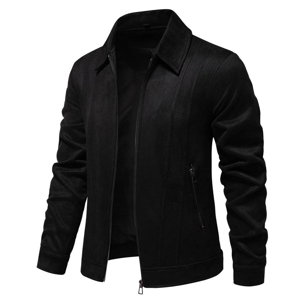 Fashion Lapel Zipper Jacket Autumn And Winter Solid Suede Coat Men's Clothing Outdoor - Velora