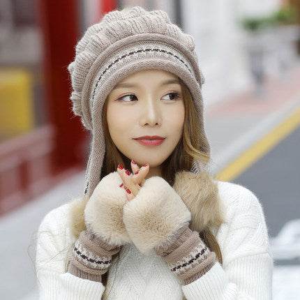 Cozy Knit Fleece-Feel Beanie With Ear Flaps & Pompom Warm Winter Hat For Women Perfect For Skiing & Outdoor Activities - Velora