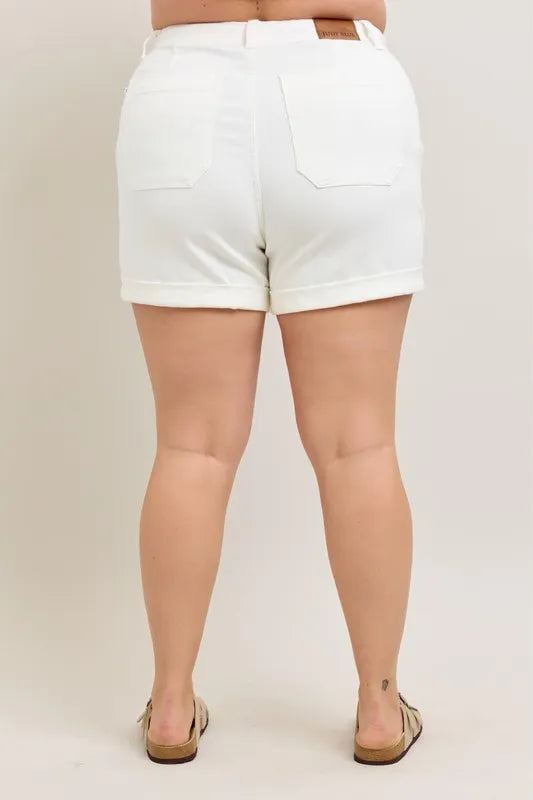Judy Blue Full Size High Waist Cuff Denim Shorts Plus Size - Velora
