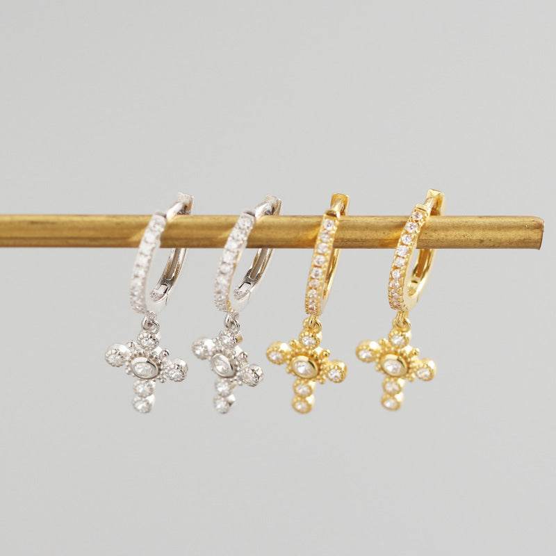 Light Luxury Sterling Silver Luxury Diamond Design Cross Earrings - Velora