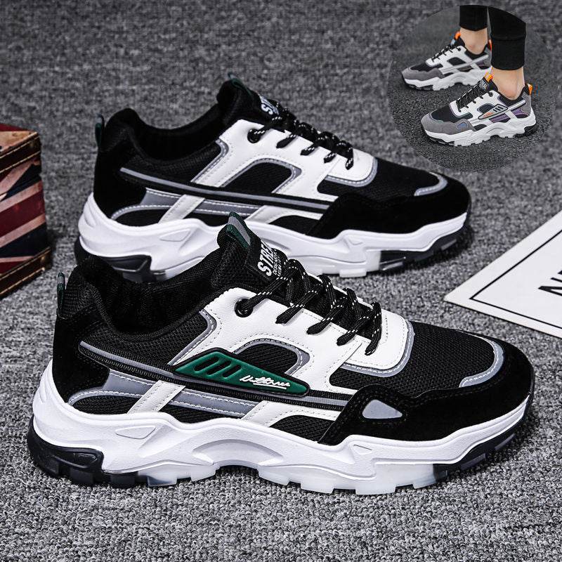 Black White Lace-up Sneakers Men Outdoor Breathable Csual Mesh Shoes Lightweight Running Sports Shoes - Velora