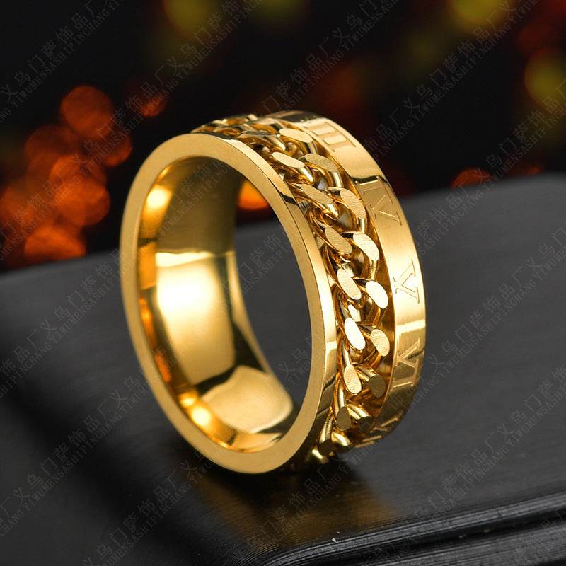 Roman Letter Rotatable Chain Rings Men Digital Titanium Steel RingFor Couple High Quality Multifunctional Bottle Opener Ring Spinner Jewelry Punk Gifts - Velora