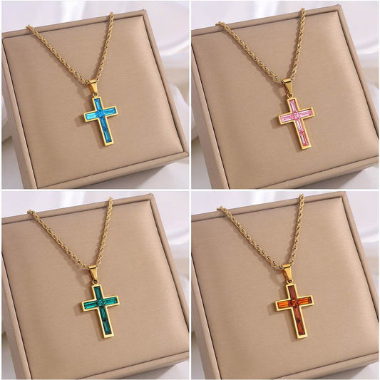 Fashion Jewelry European And American Ing Style Diamond Cross Necklace Unique No Color Fading - Velora