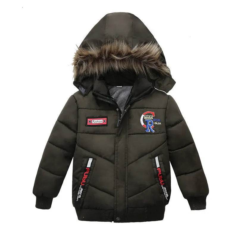Small Medium-Sized Boys Cotton-Padded Fur Hoodie Winter Jackets for kids - Velora