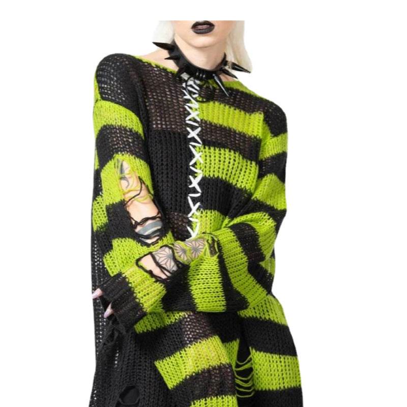 Halloween Ripped Long Sweater Women's Fashion Loose Sweater - Velora