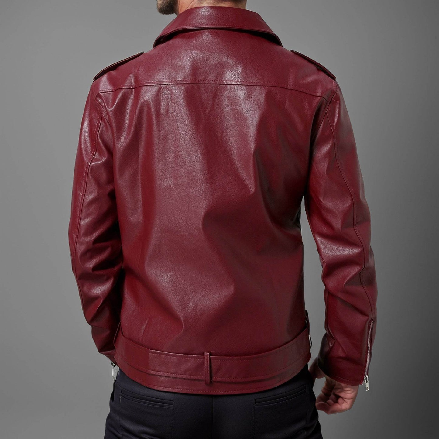 Slim-fit Lapel Leather Jacket - Velora