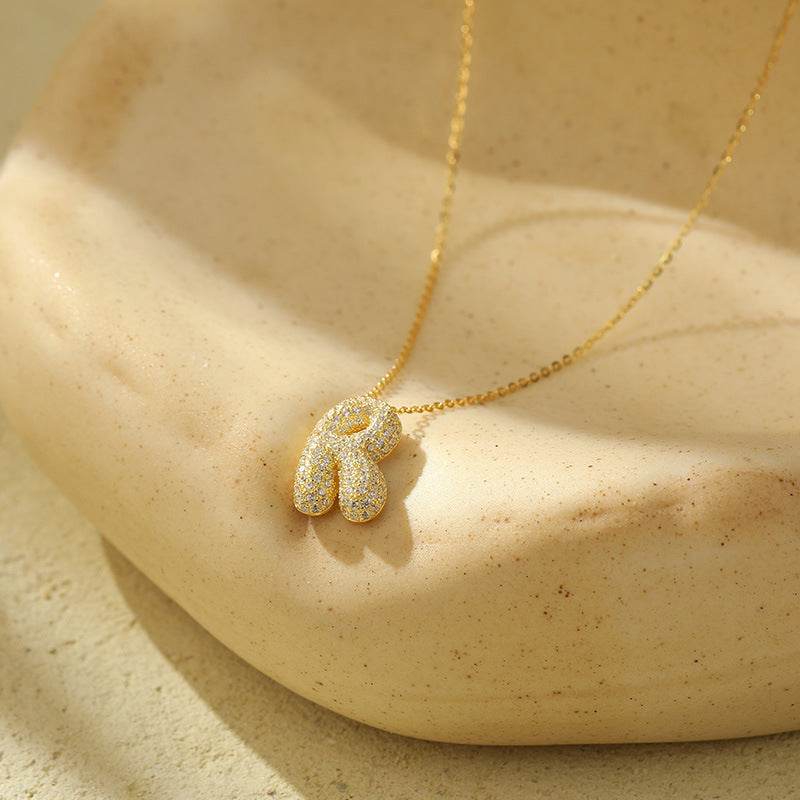 Silver 26 Letter Bubble Necklace For Women Full Diamond - Velora