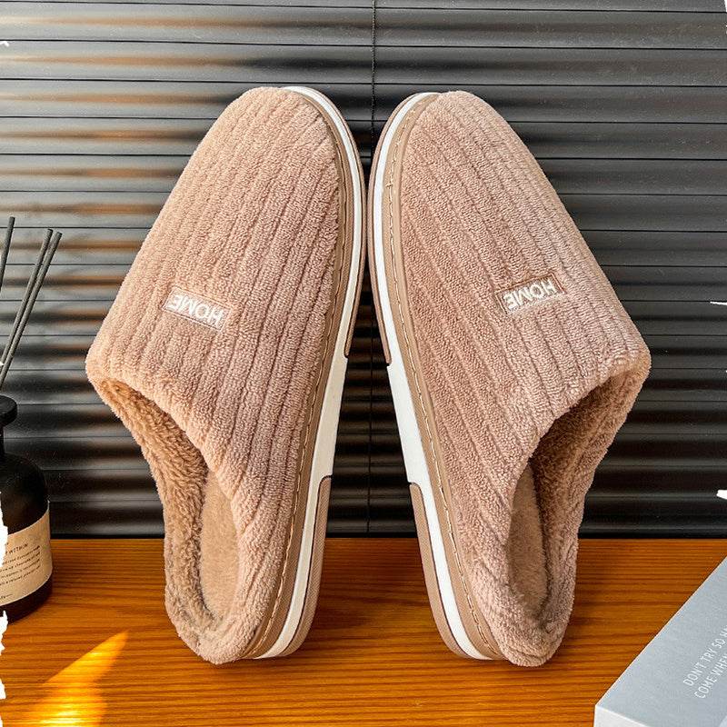 Solid Color Simple Cotton Slippers Winter Non-slip Home Warm Plush Slippers Household Indoor Couple Women's House Shoes - Velora