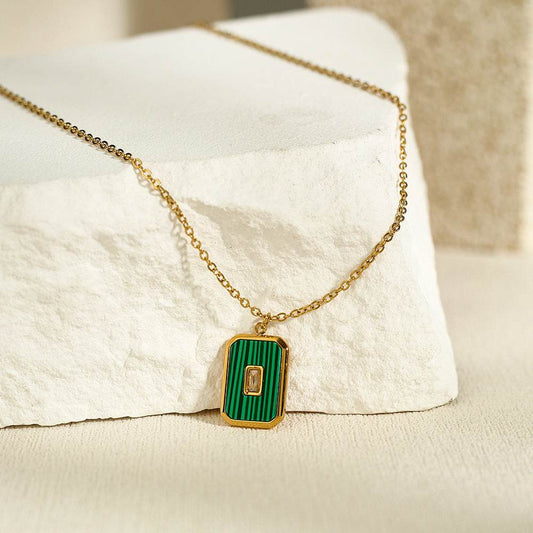Vintage Square Natural Stone Pendant Necklace - Velora