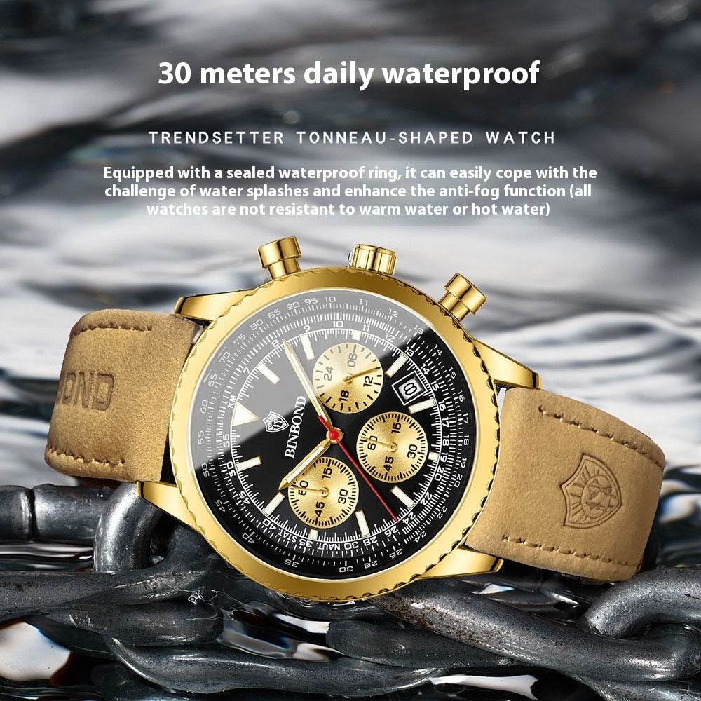 Men's Multi-functional Ultra-thin Business Style Leather Belt Waterproof Luminous Calendar Watch - Velora