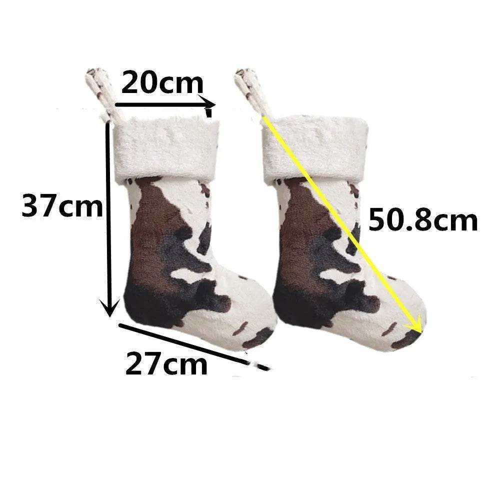 20-inch Plush Christmas Stockings Cows Pattern Gift Bag - Velora