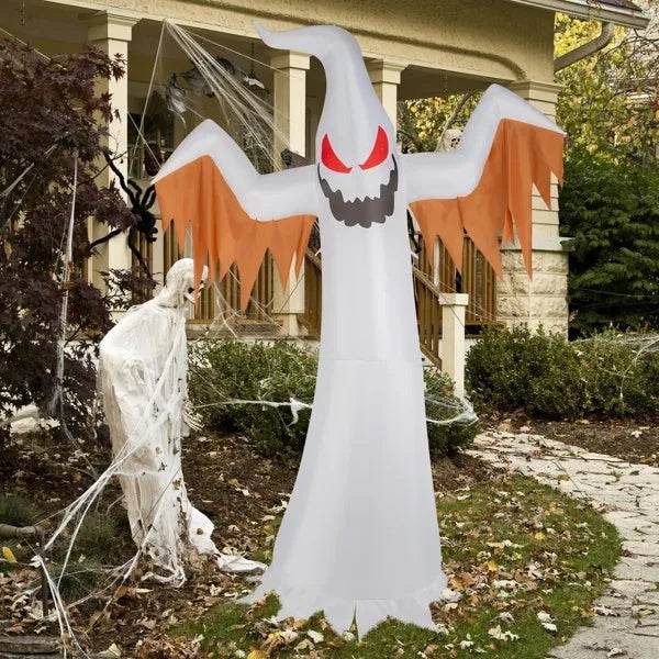 12ft 4pcs LED Lights Giant Scary Ghost Flames And Flashing Red Eyes Inflatable Halloween Decoration - Velora