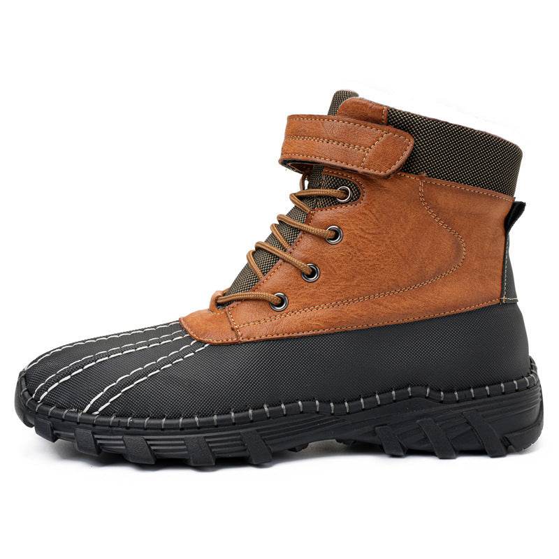 Winter Fleece Lace-up Snow Boots For Men Women Waterproof And Anti-slip Outdoor Work Boot Fashion Warm Mid-tube Cotton Shoes Men - Velora