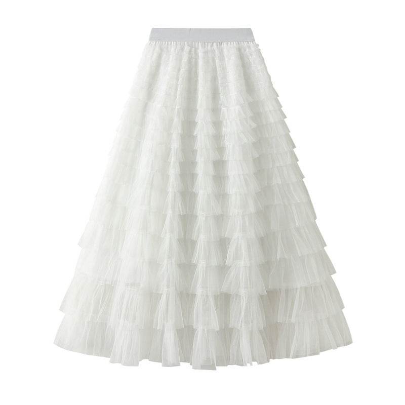 Cake Skirt Women's White Gauze long Layered tulle Skirt - Velora