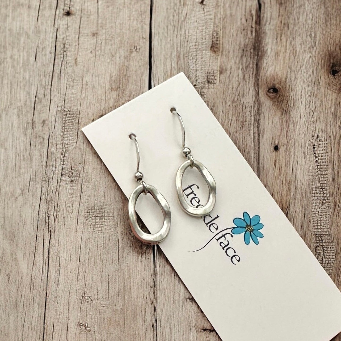 Wavy Hoop Drop Earrings – Matte Silver Asymmetrical Hoops, Hypoallergenic - Velora