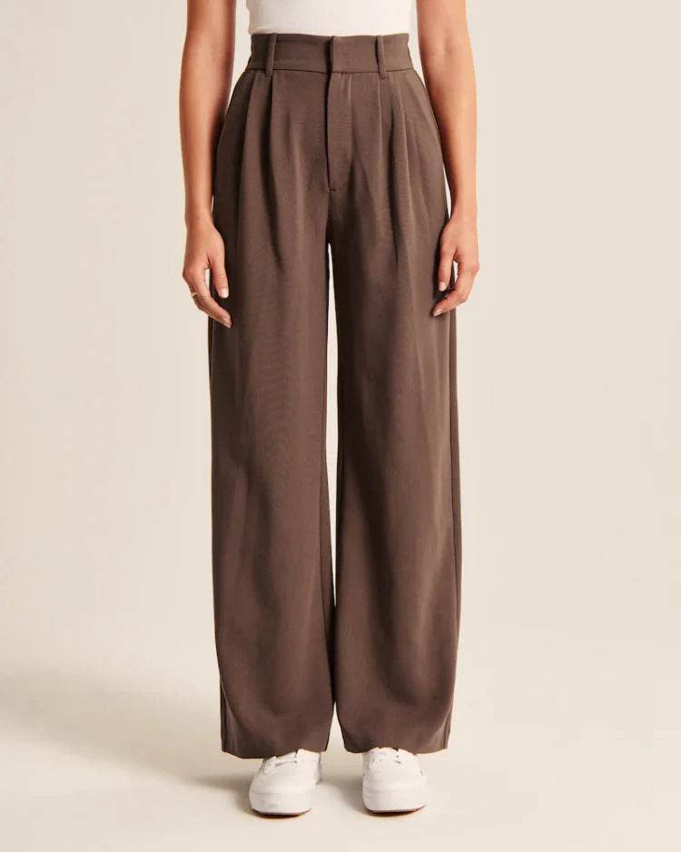 High Waist Straight Trousers With Pockets Wide Leg Casual Pants For Women - Velora