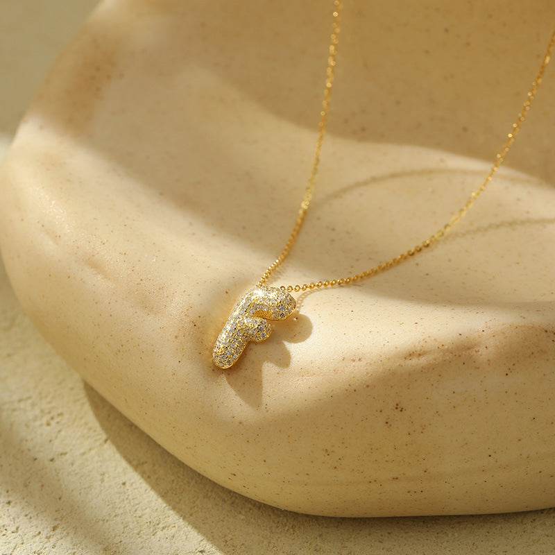 Silver 26 Letter Bubble Necklace For Women Full Diamond - Velora