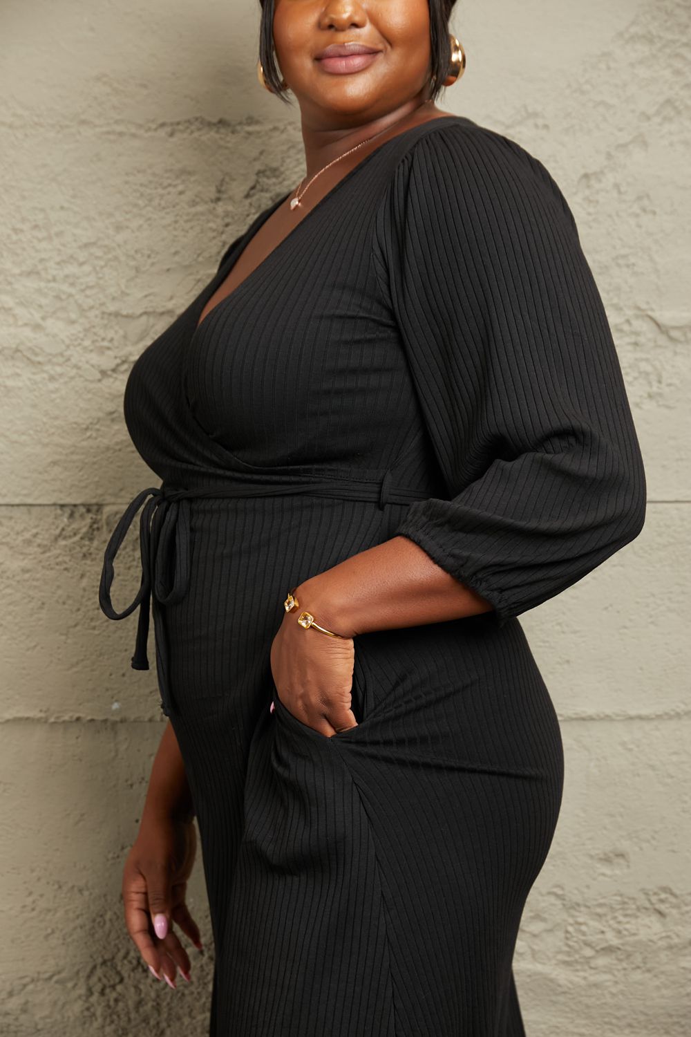 Culture Code Full Size Surplice Flare Ruching Dress - Velora
