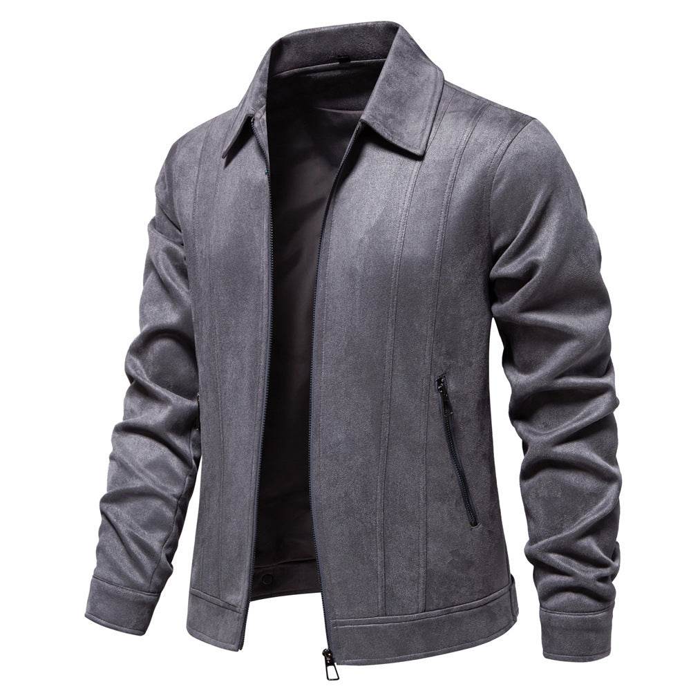 Fashion Lapel Zipper Jacket Autumn And Winter Solid Suede Coat Men's Clothing Outdoor - Velora