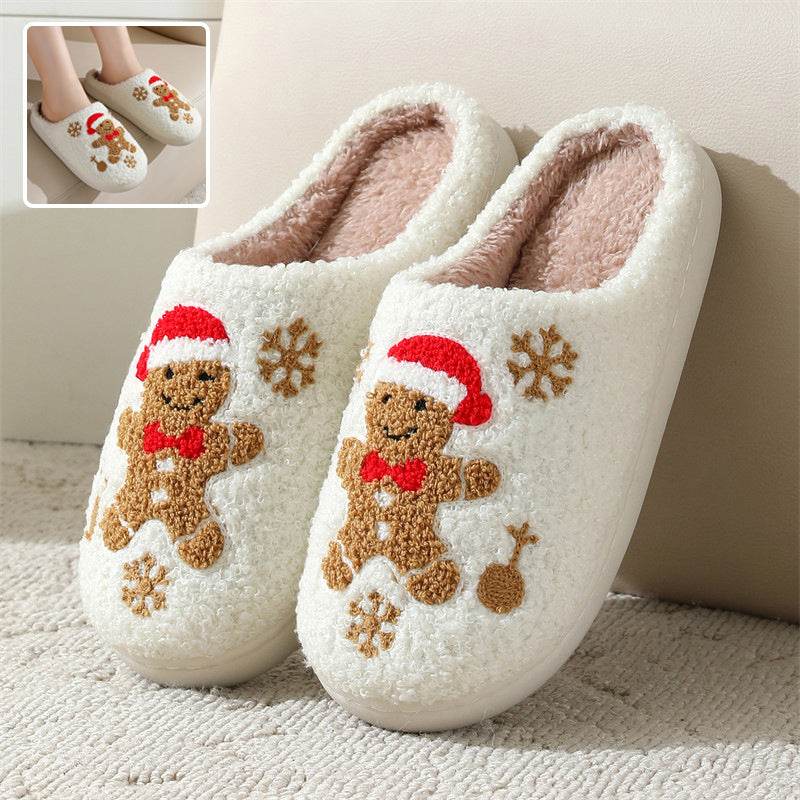Christmas Snowflake Gingerbread Slippers Winter Indoor Non-slip Floor Bedroom Fuzzy House Shoes For Women Home Slippers - Velora