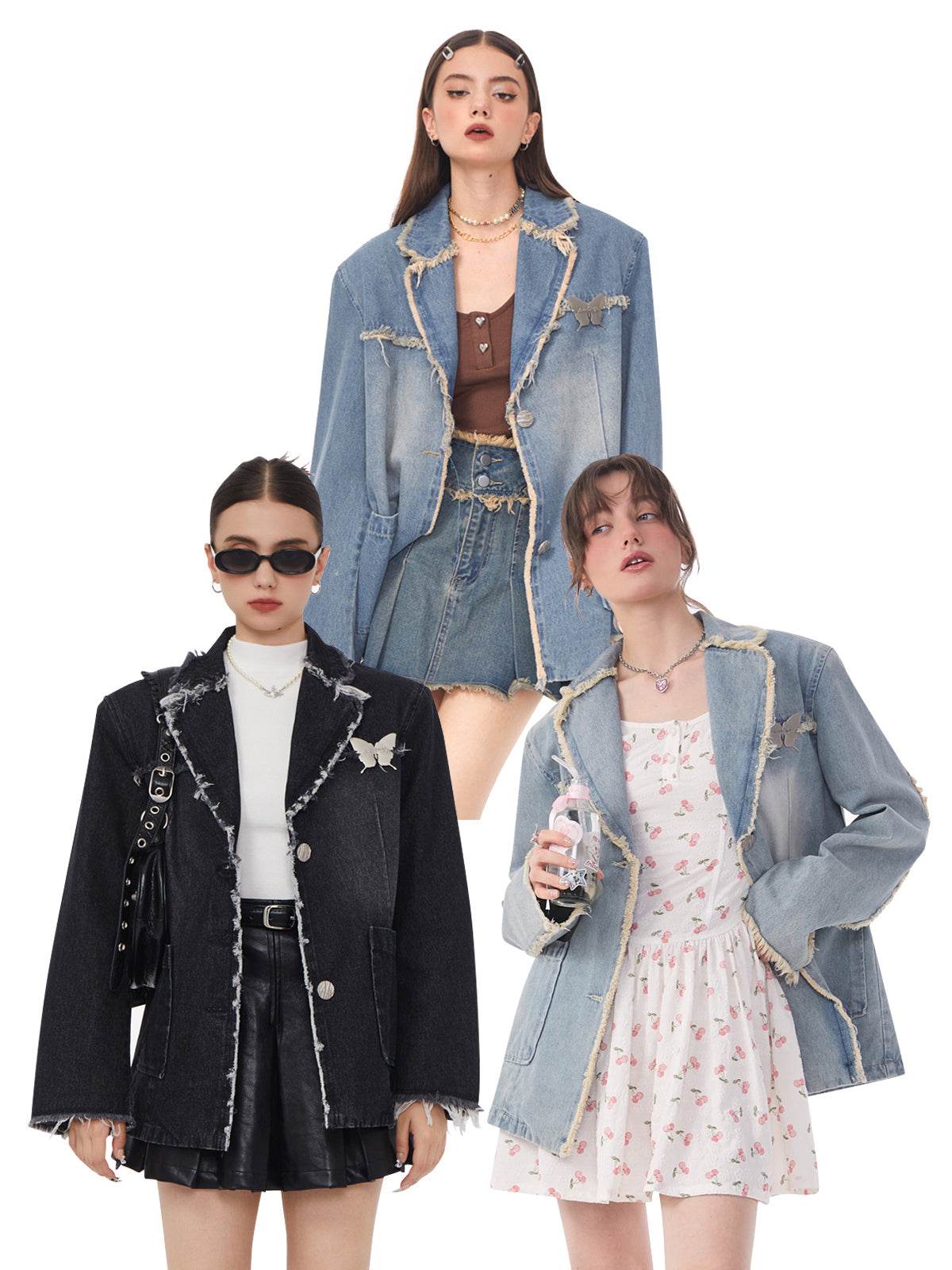Loose Denim Jacket Polo Collar Single-Breasted Design - Velora