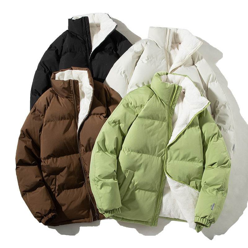 Couples Stand-up Collar Coat With Pockets Fashion Winter Warm Plush Thickened Jacket For Women Men Loose Outwear Top Clothing - Velora