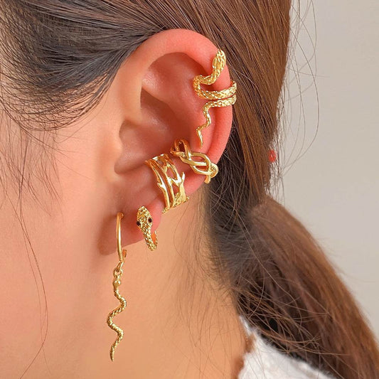 Punk Gold Plated Animal Snake Clip Earrings Ear Clip Without Piercing For Women Fake Piercing Ear Cuffs Trendy Jewelry - Velora