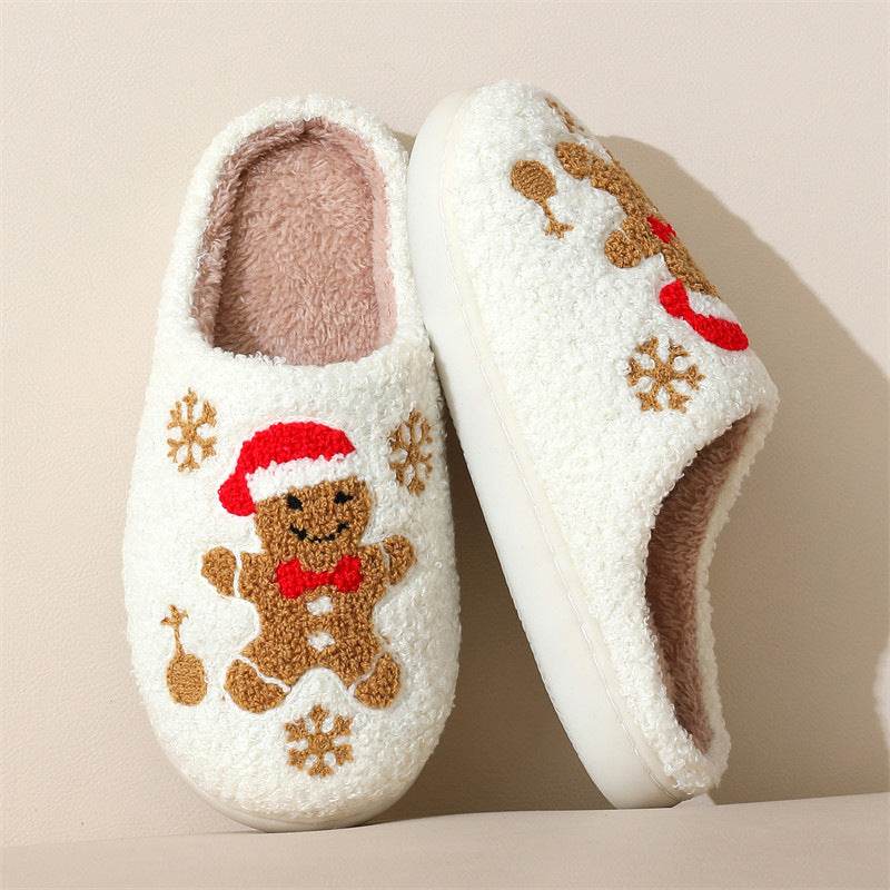 Christmas Snowflake Gingerbread Slippers Winter Indoor Non-slip Floor Bedroom Fuzzy House Shoes For Women Home Slippers - Velora